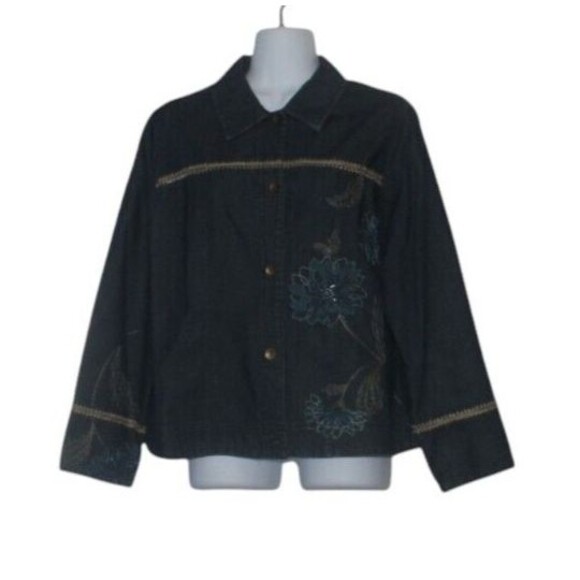 VTG Susan Bristol Women's PL Denim Jacket Embroidered and Beaded - Picture 1 of 5